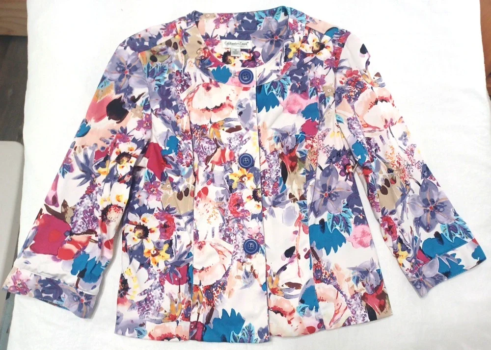 Coldwater Creek Women's Colorful Floral Button Jacket Blazer Sz 10 Unlined